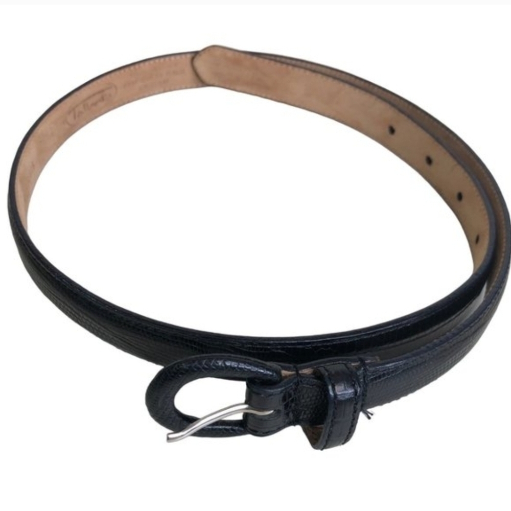 Talbots Black Leather Snake Embossed Belt w/Wrapped Buckle